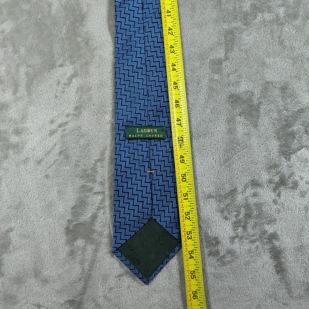 Vintage Lauren Ralph Lauren Tie Mens 55.5x3.75 Blue Geometric‎ Abstract Silk USA